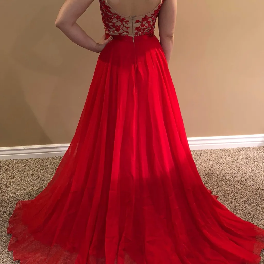 Sherri Hill Red Lace Prom Dress - Image 2