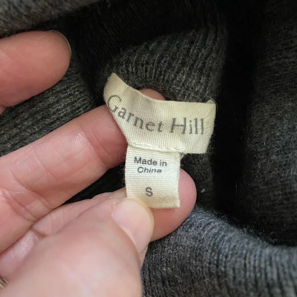 Garnet Hill Size S Oversized Turtleneck Sweater Grey Wool Cashmere Pocket - Image 4