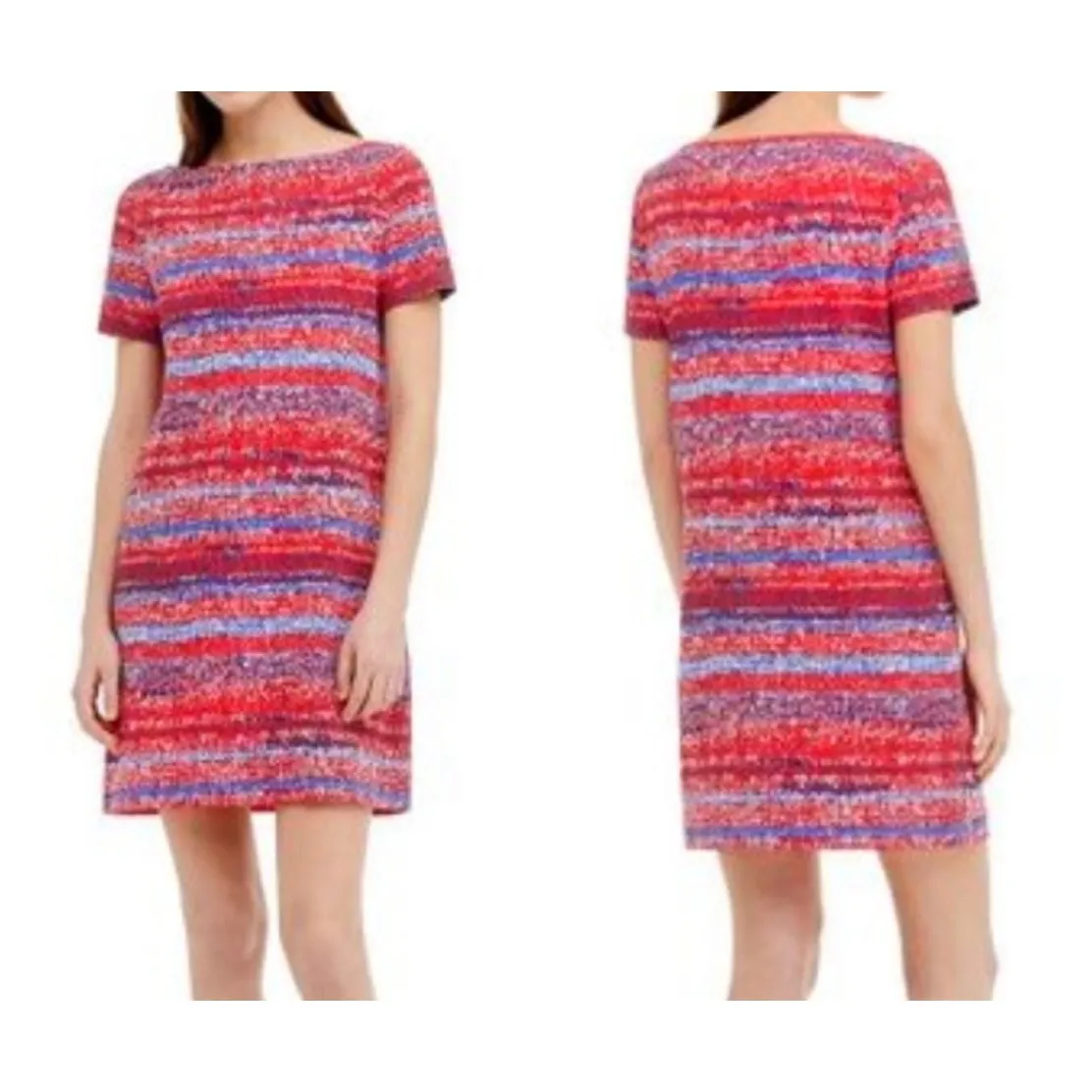 Tory Burch Pima Cotton Red Blue Yarn Print‎ Mini Short Sleeve Dress Size Large - Image 5