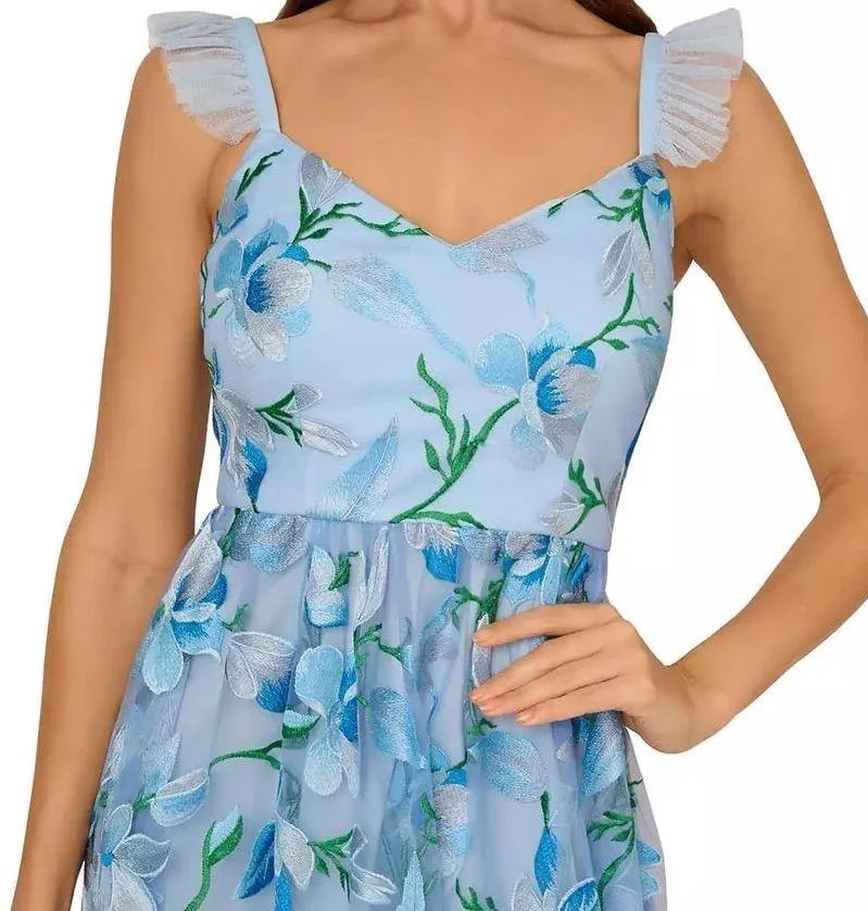 Adrianna Papell Women's Flutter-Sleeve Embroidered Dress Blue Multi Sz 8 - Image 3