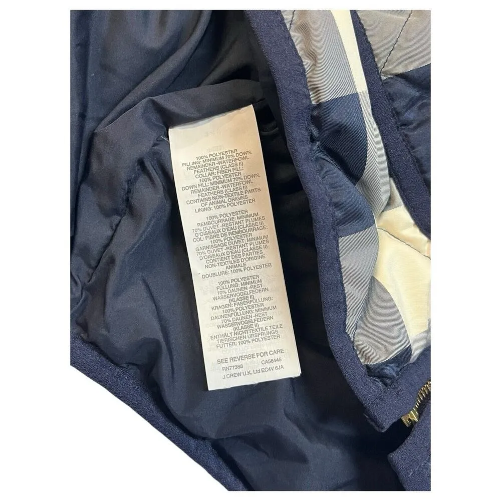 J Crew Down Puffer Vest Womens XS Plaid Quilted Zip Front High Neck Preppy Blue - Image 5