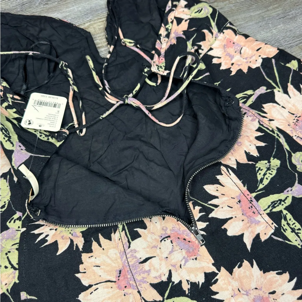Free People Womens Altura Printed Mini Dress Floral Linen Blend Size Small S - Image 4