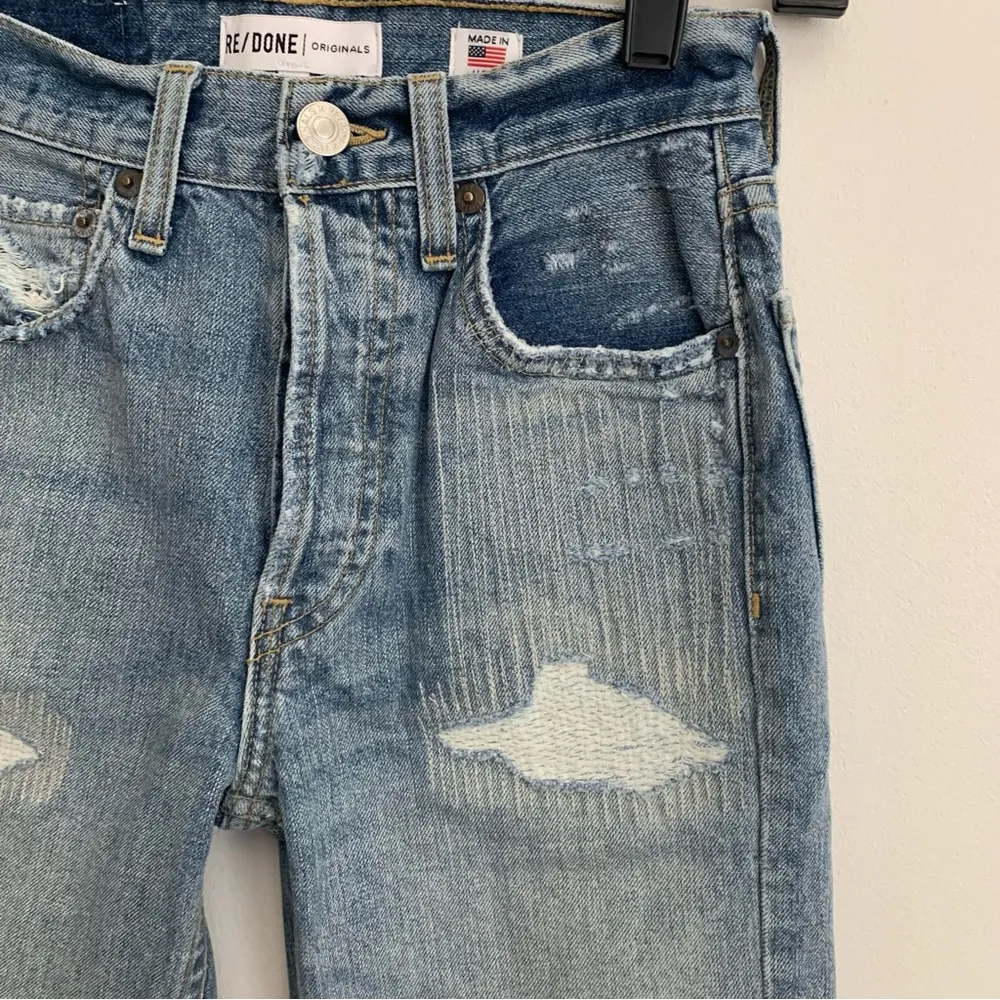 EUC Re/Done Originals High Rise Ankle Crop Light Repair Distressed Jeans Size 23 - Image 8