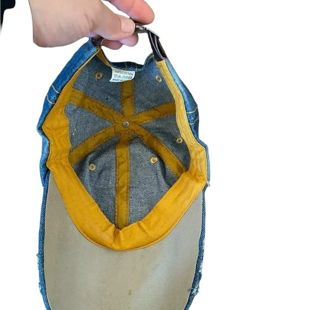 Y2k Jean route 66 crystal black bling cap hat Denim Diamonds biker Glam cowgirl - Image 3