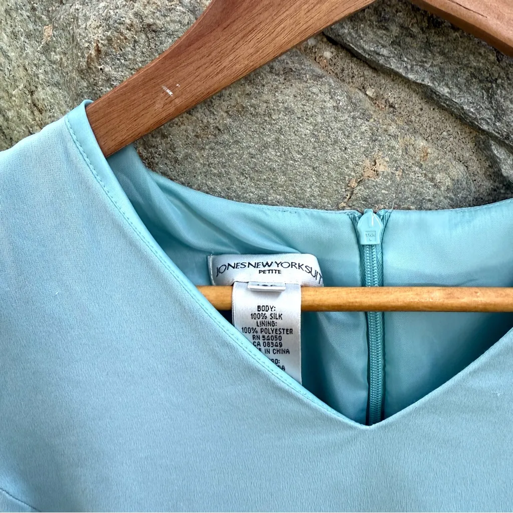 90s Silk Baby Blue Sleeveless Sheath Dress - Image 3