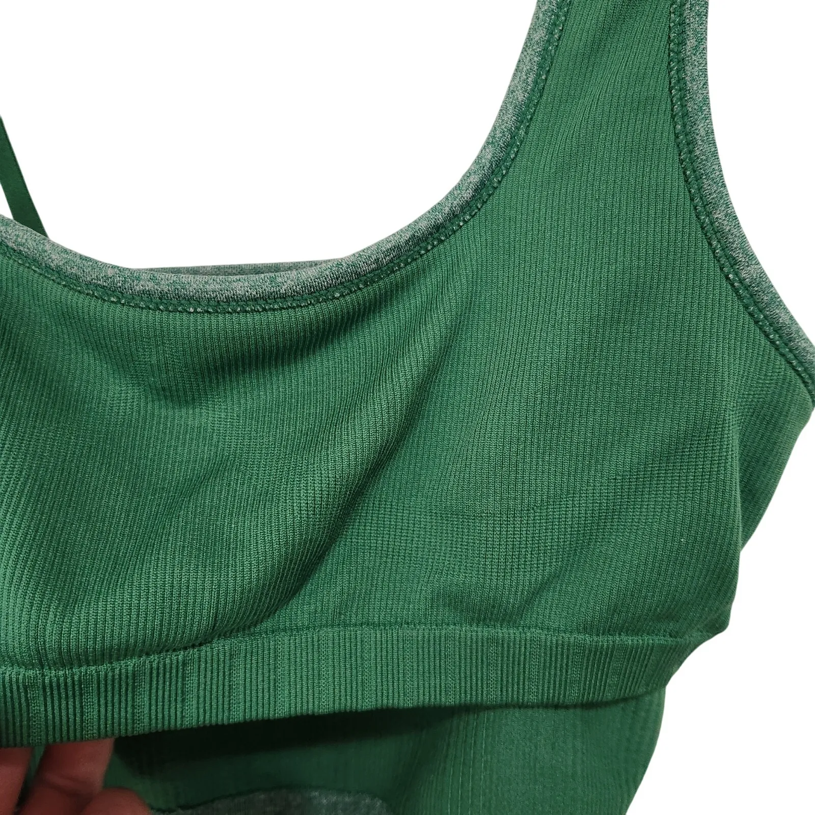 Aerie Green Rib Knit  Unlined Cropped Square Neck Longline Tank Bralette Small - Image 7
