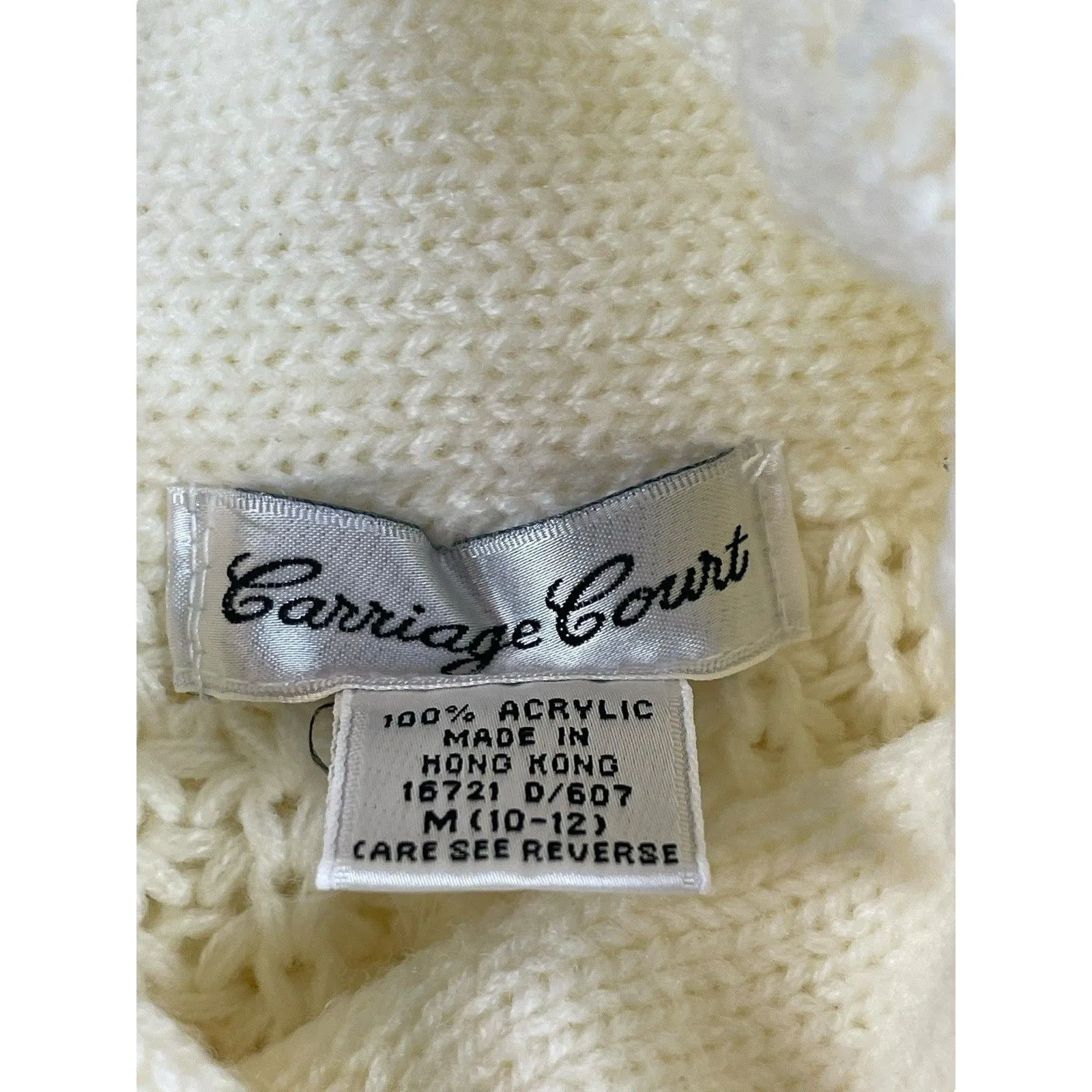 VTG 90s Carriage Court Cable Knit Sweater M Relaxed Fit Ivory Cream Mock Neck Size M - Image 5