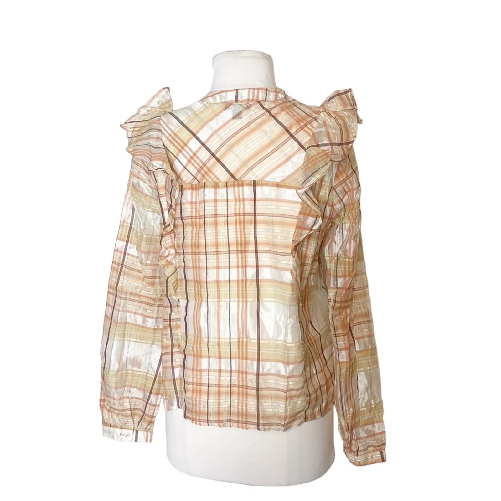 Anthropologie current air plaid structured ruffle organza peasant top sz S - Image 9