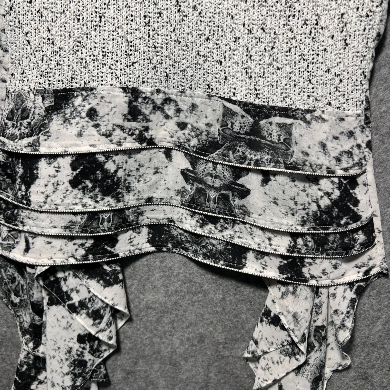 ALBERTO MAKALI Black White Open Drape Waterfall Cardigan Sweater Size L Knit - Image 6