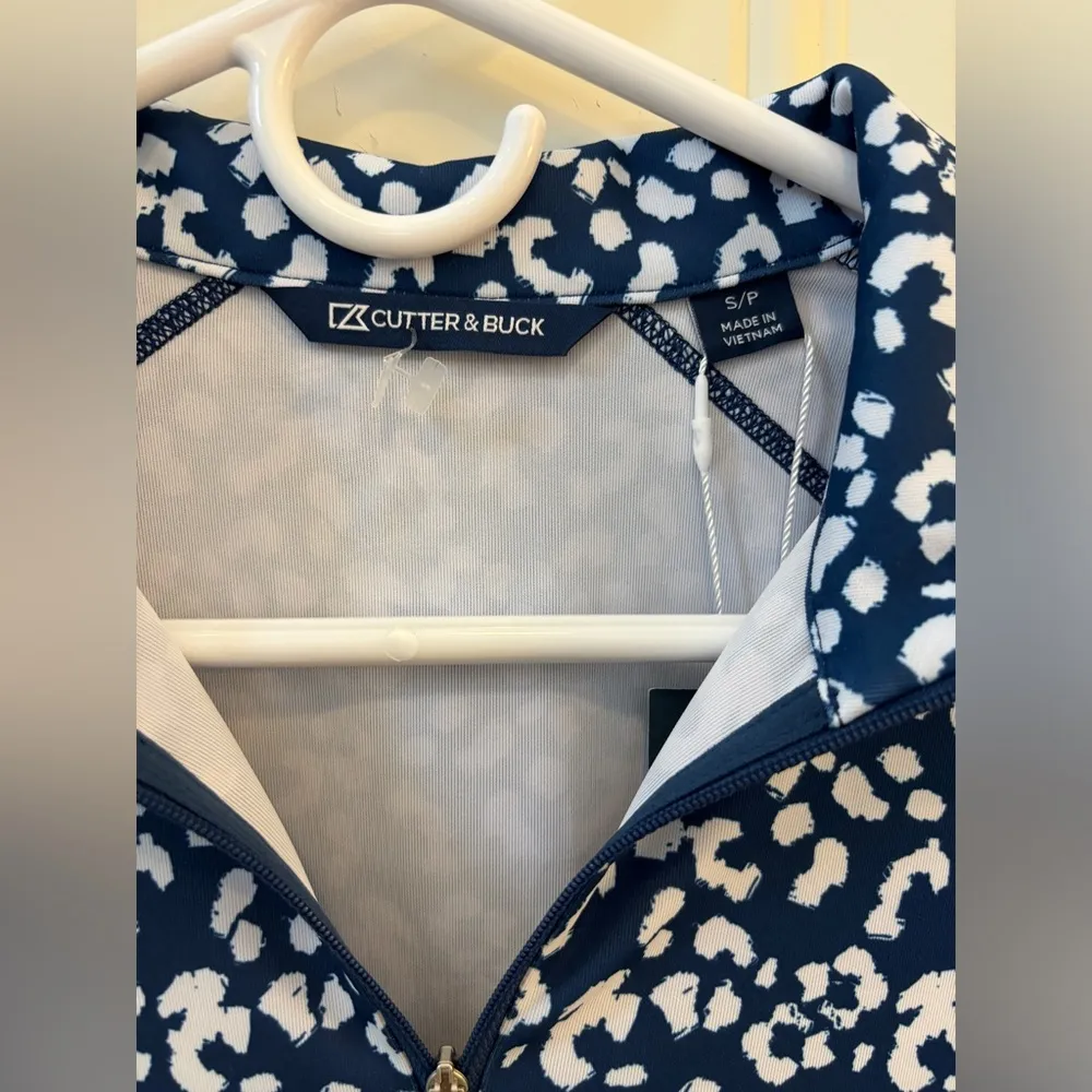 Cutter & Buck Shirt Women's S Blue Indigo Abstract Half Zip Long Sleeve UV 50+ - Image 4