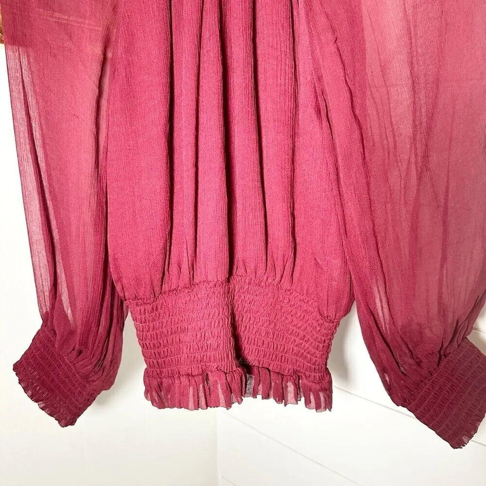 Gilner Farrar Dell Chiffon Blouse Ruby Burgundy Maroon Size Small Purple - Image 6