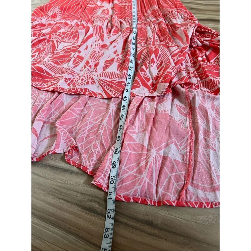 Free People La Mar Printed Dress in Hot Coral Combo Sz M - Image 8
