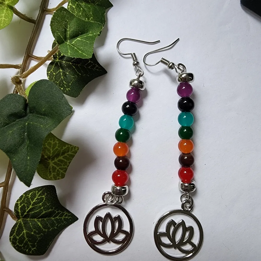 Silver Seven Chakras Drop Earrings without Flower - Image 2