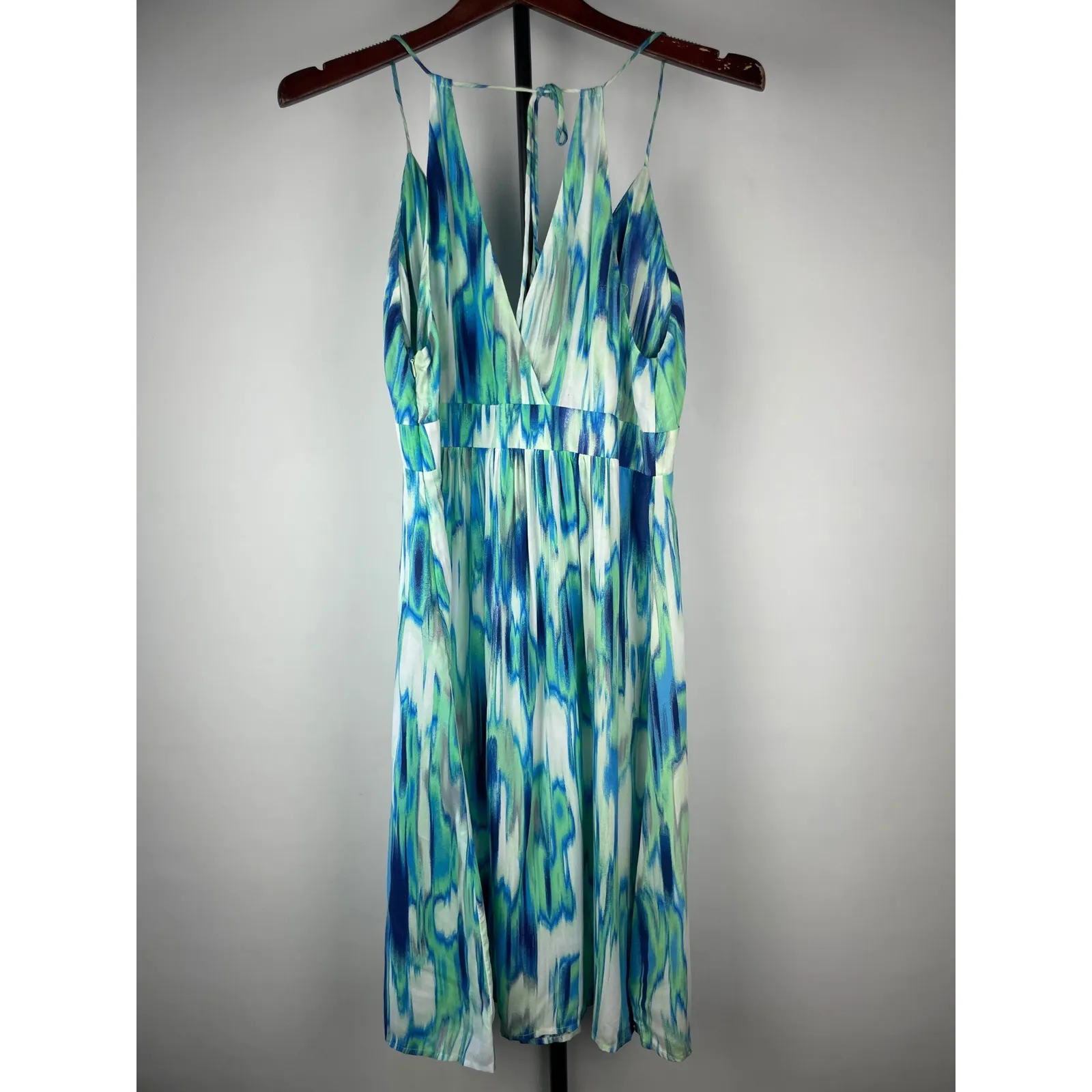 Athleta Georgia Teal Blue Green Ikat Halter Neck Midi Dress Women's Size S - Image 6