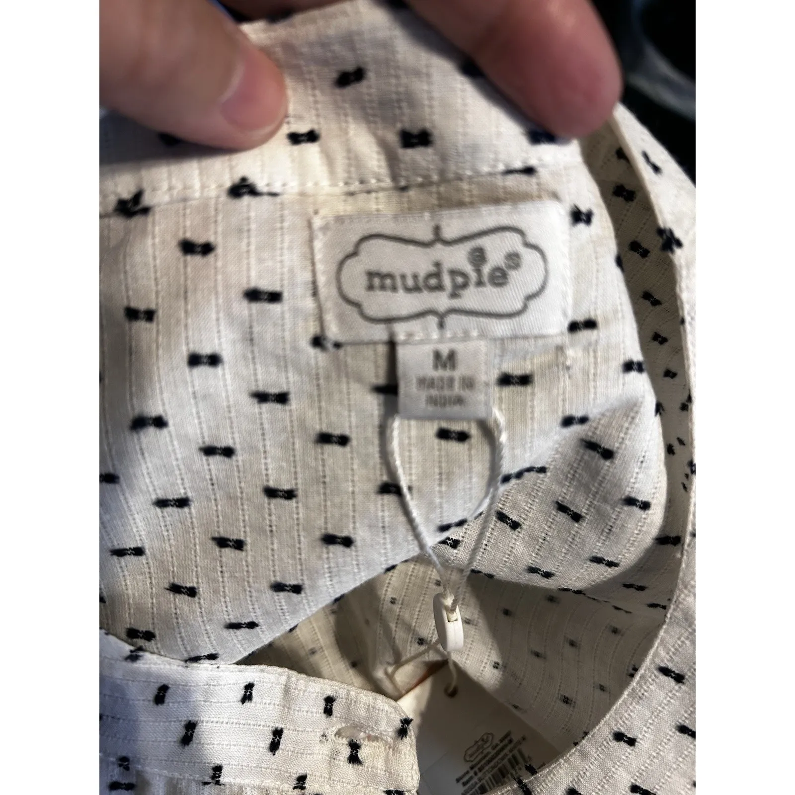 NWT Mud Pie Ruffle Button Up 100% Cotton Top Women’s Medium White Black Dot - Image 6