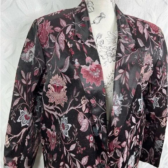 Jessica‎ McClintock Black Floral Brocade Blazer Jacket Size 8 - Image 8