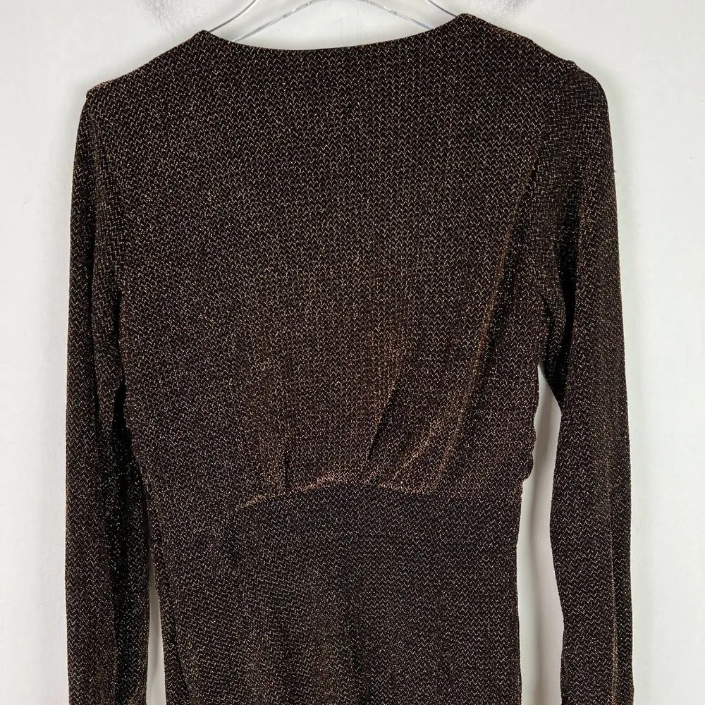 MNG Mango Metallic Gold Black Long Sleeve Mini Dress Size XS EUC W2572 - Image 12