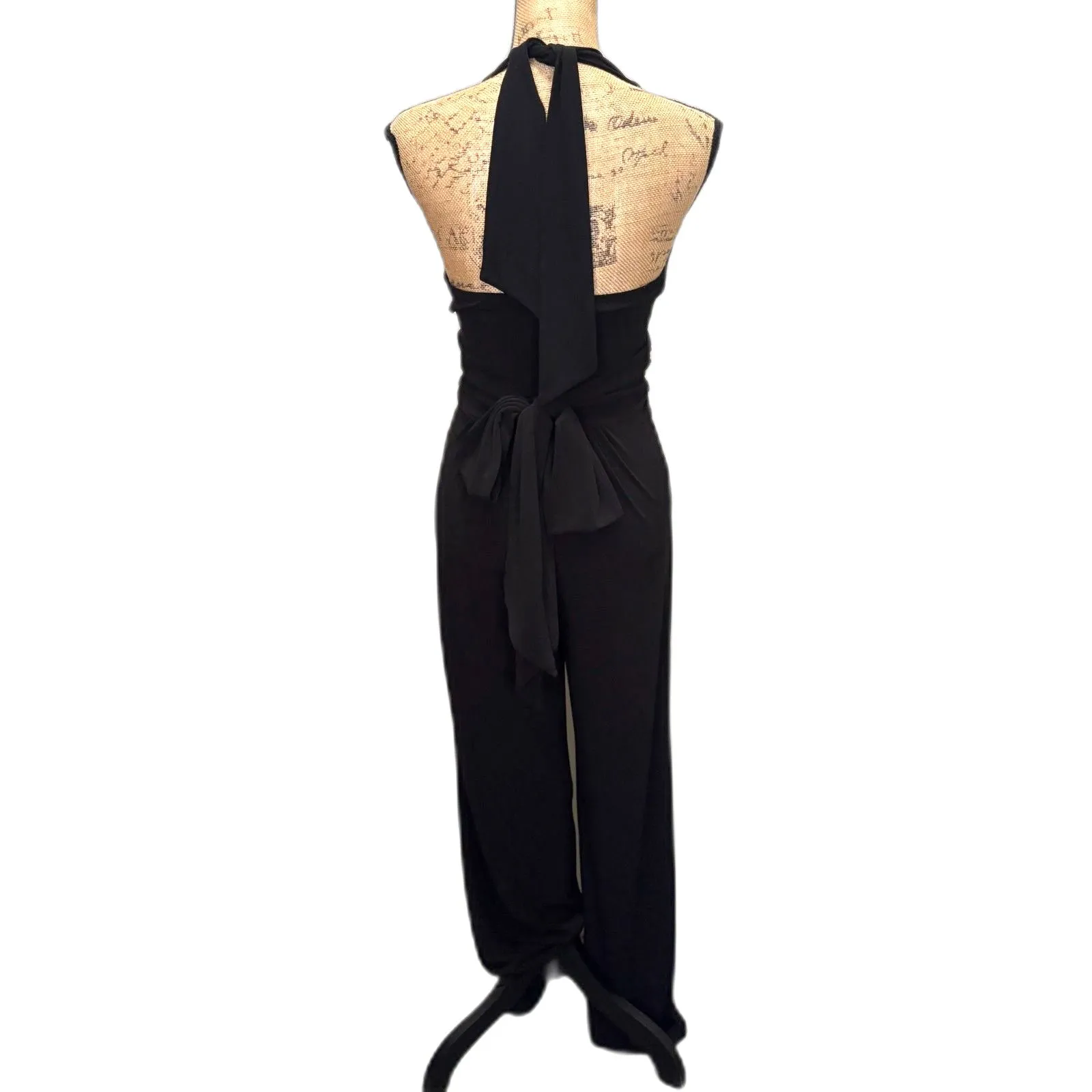Boston Proper Halter V-Neck Jumpsuit Solid Black‎ Chic Straight Leg Size 0 - Image 4