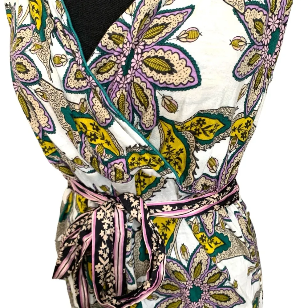 Anthropologie C. Keer bohemian wrap style paisley white tie tank top tunic - Image 2