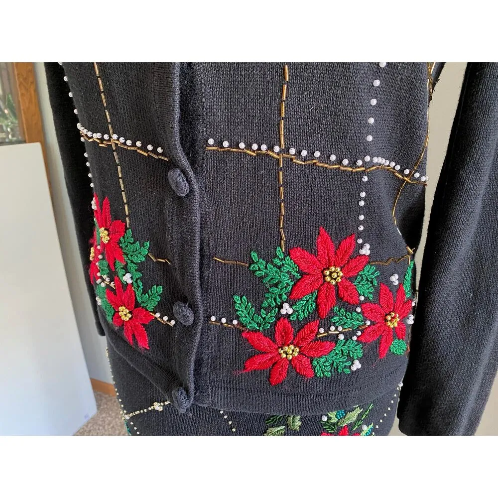 christmas sweater Vintage cardigan skirt set embroidered beaded - Image 10