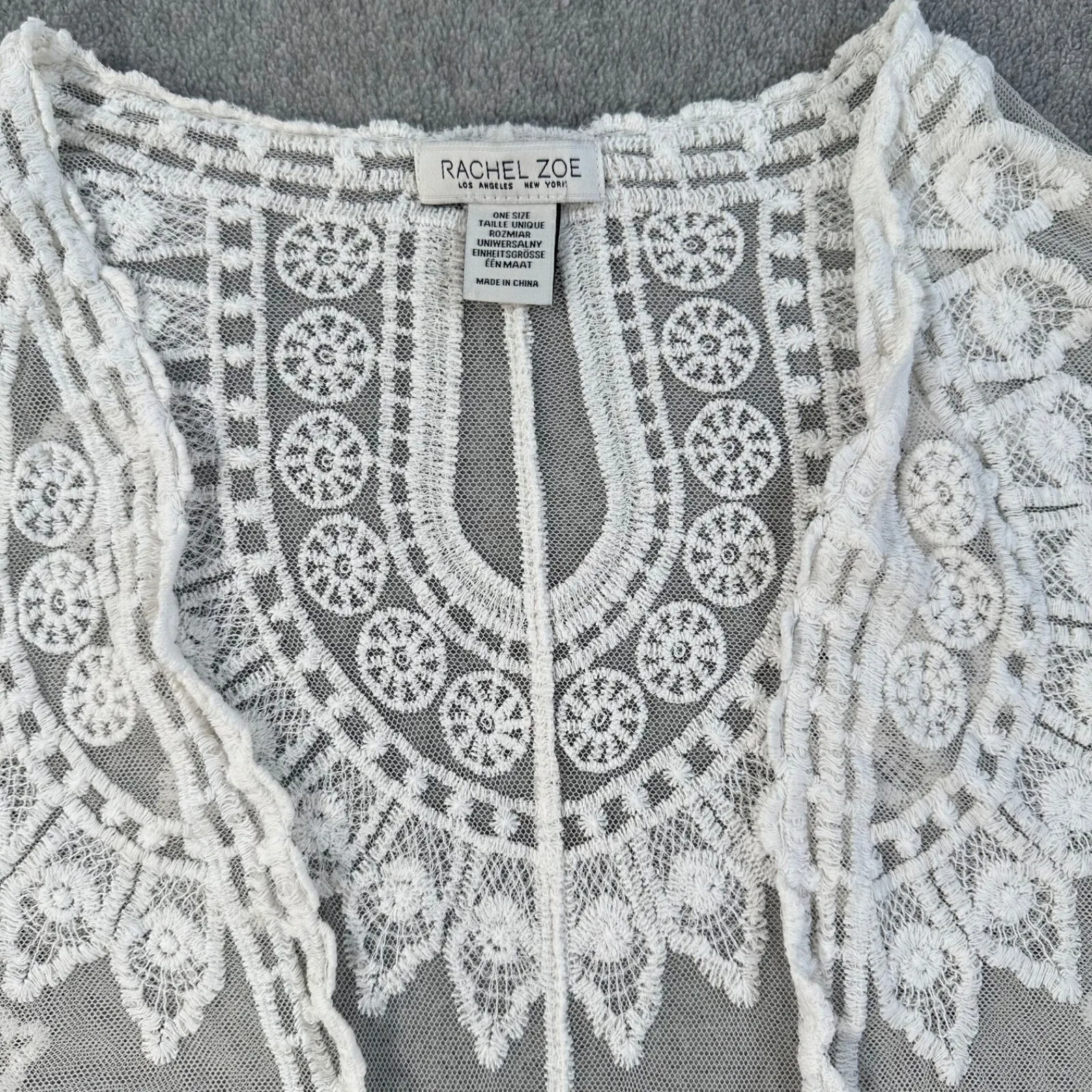 Rachel Zoe Lace Boho Duster Cardigan Women's One Size White Long Short Sleeve - Image 3