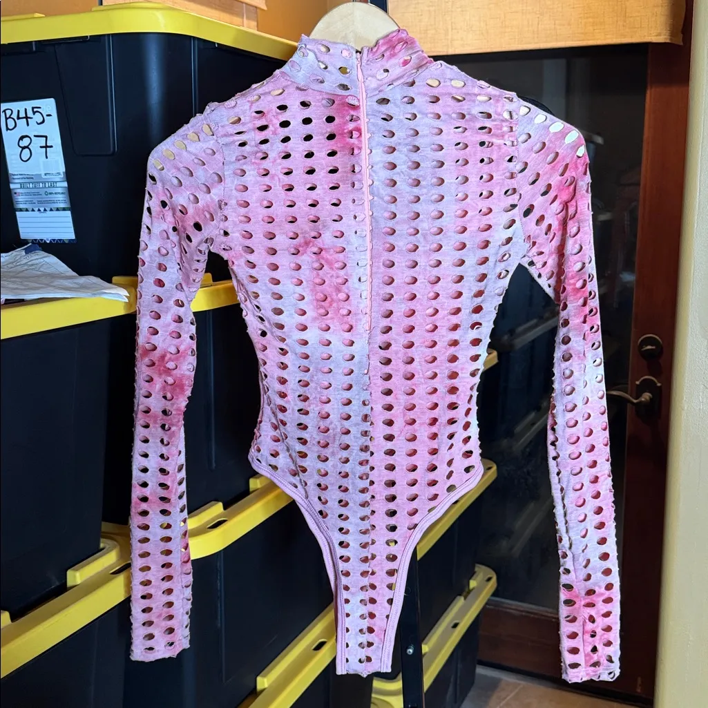 Jade Pink Tie Dye Mesh Cutout Bodysuit & Legging Set XS / Small - Image 11