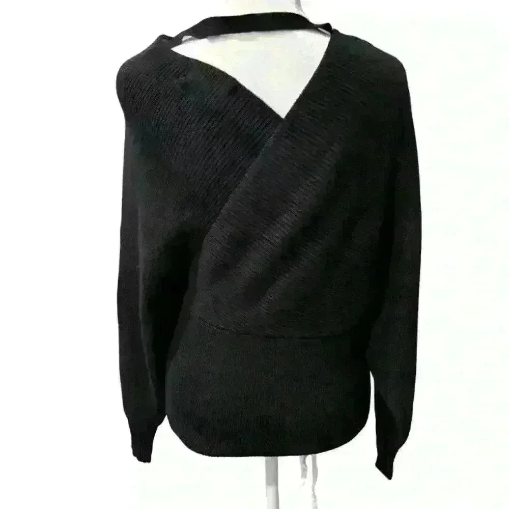 Zenana Cross Wrap Rib Long Sleeve Sweater Black New Without Tags Medium Trendy - Image 6
