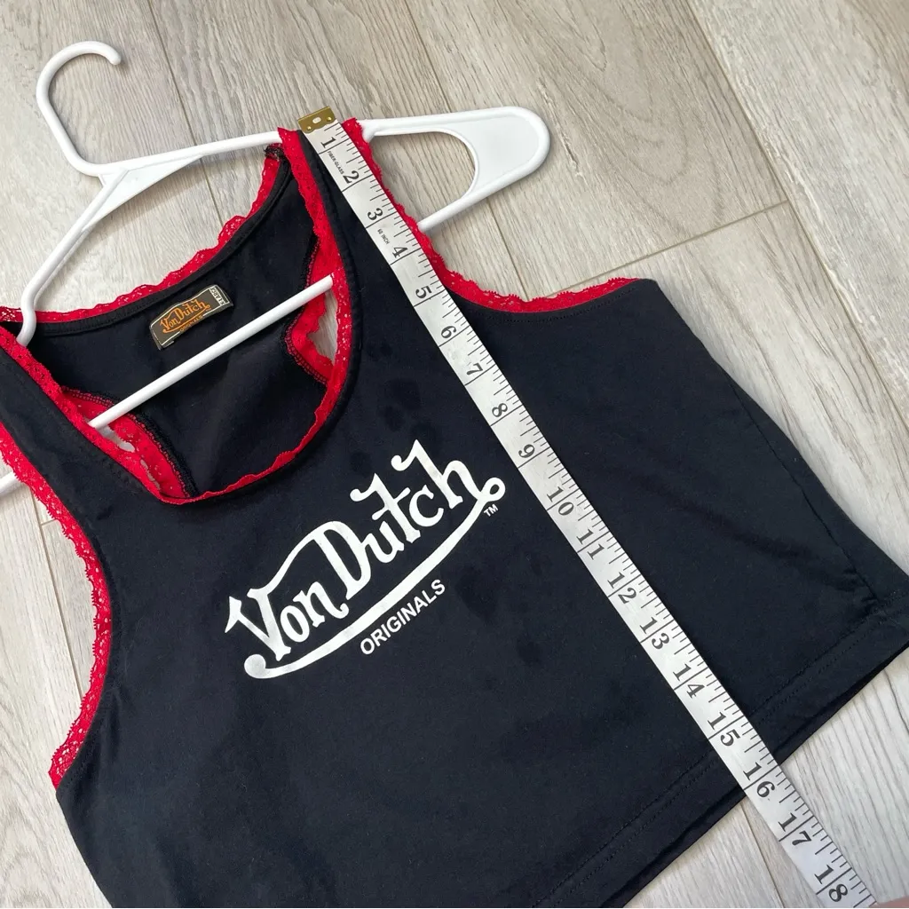 Von Dutch Tank Top cotton lace trim logo crop womens Black (xlarge) y2k casual - Image 7