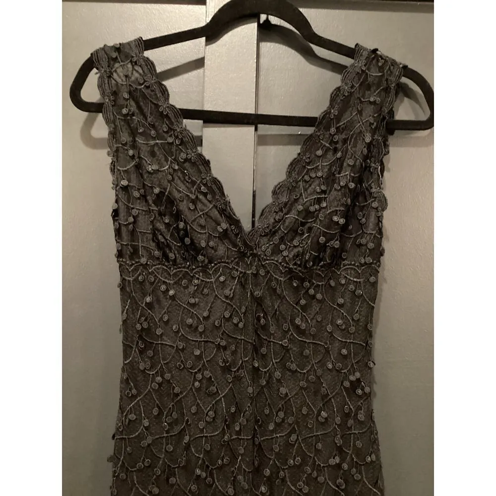 vintage Nicole Bakti Silk Embellished Plunge Neck Long Evening formal maxi Dress - Image 3