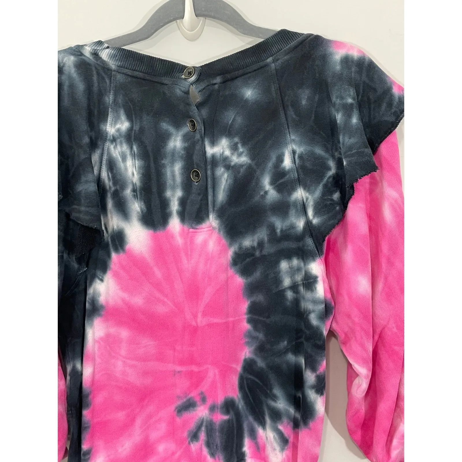 Something Navy Meghan Tie Dye Ruffle Sleeve Jumpsuit Pink Black Cotton XS - Image 5
