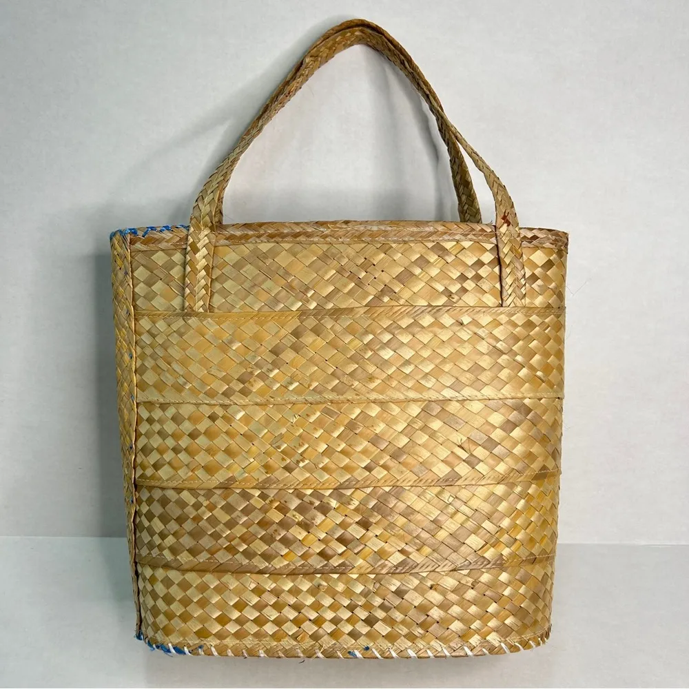Genuine Straw Purse Tote Yellow - Image 2