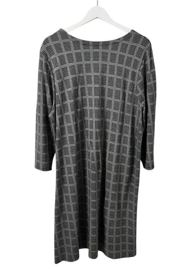 J. Jill Wearever Collection Windowpane Pattern 3/4 Sleeves Dress Black Grey XL - Image 3