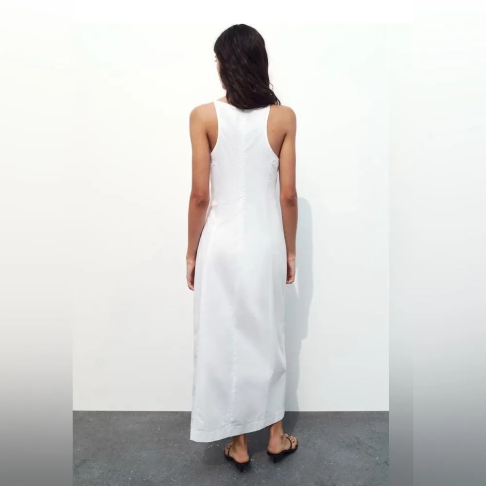 New Zara White Cotton Bow Gabardine Midi Dress Size Small NWT - Image 2