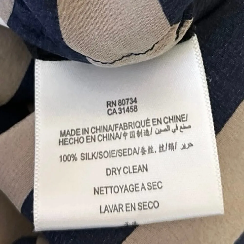 BCBGMAXAZRIA Black Tan Striped 100% Silk Boat Neck Long Sleeve Blouse Top Sz XS - Image 6