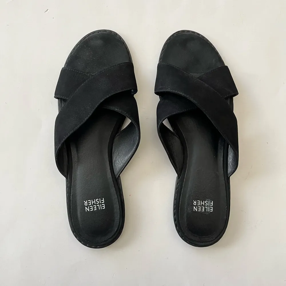 Eileen Fisher Cape Crossover Leather Suede Criss Cross Sandals Black Size 9 - Image 2