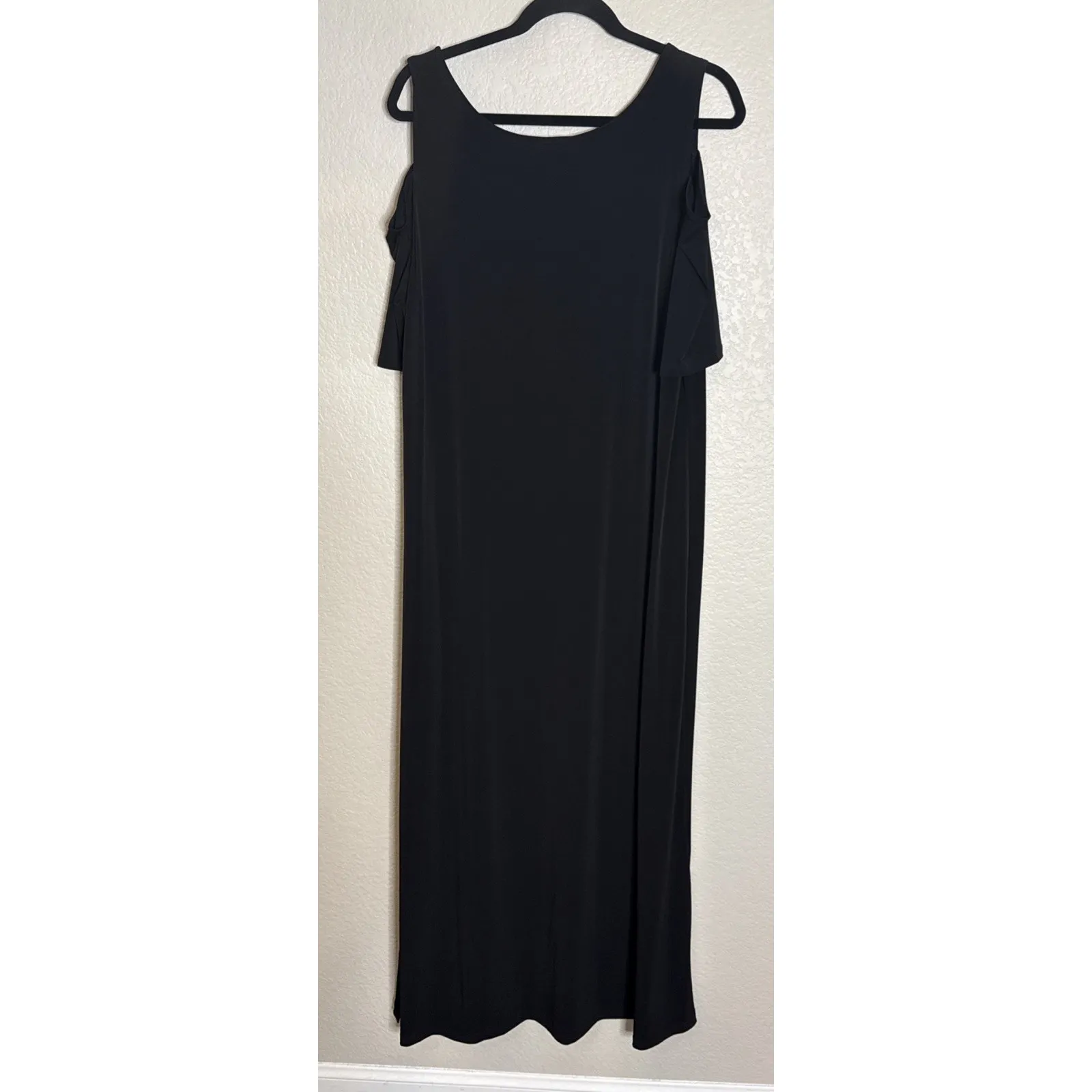Chicos Travelers 3 US XL Black Cold Shoulder Maxi Dress Slinky Flowy Beach Event - Image 2