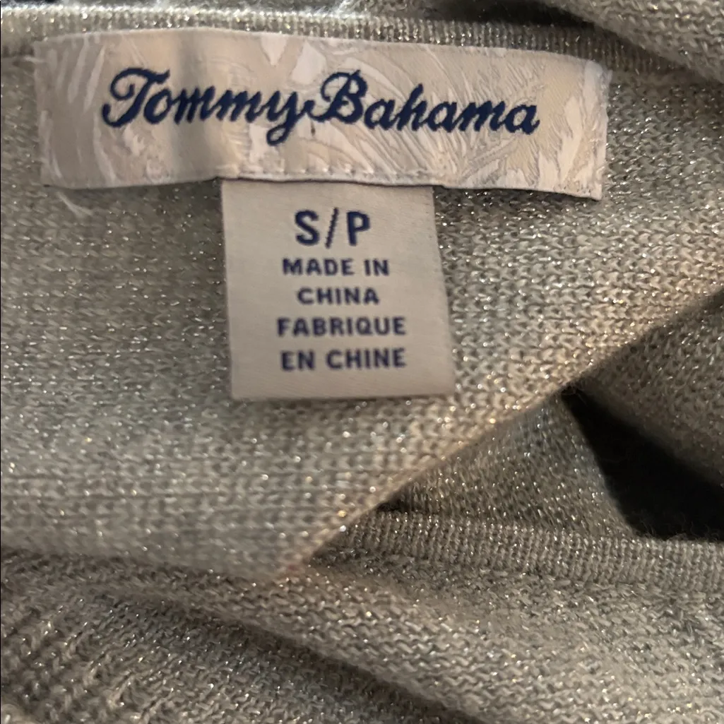 Tommy Bahama Shimmer Dolman Sleeve Lace Up Tie Front Sweater Sz S Gray Sparkle - Image 6