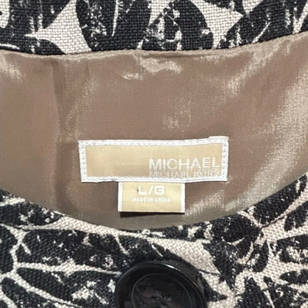 Michael Kors Linen Blend Floral Print Blazer Jacket Women Large Black Beige - Image 5