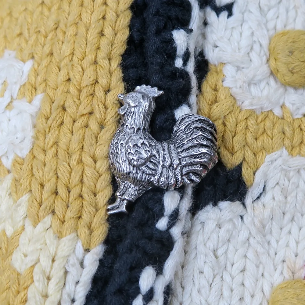 Vintage 90s Just Better Sweater designs by Lisa Coufal Rooster Cardigan Sweater Black Size XL - Image 11