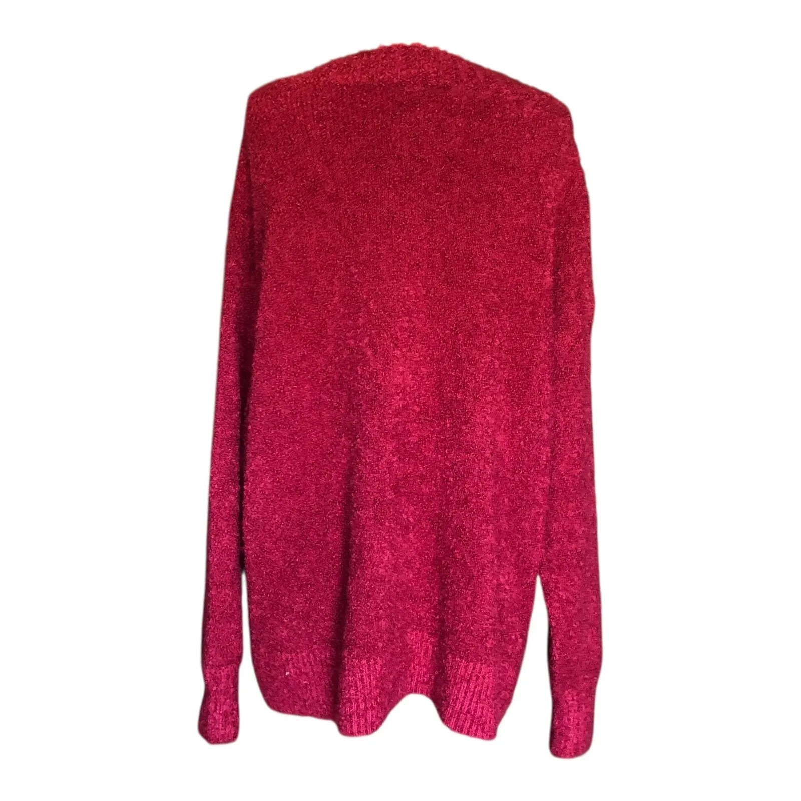 Aerie  Oversized Ribbed V-Neck Sweater Long Sleeve Red Pullover Women's Medium - Image 5