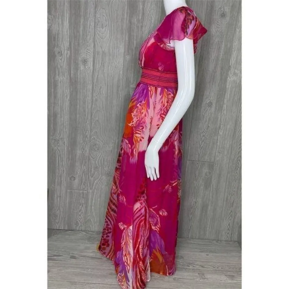 Jessica Taylor floral beaded low cut v neck maxi dress size med sundress beachy Pink - Image 2