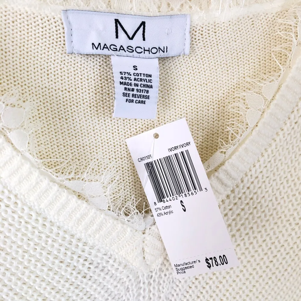 Magaschoni White Sweater with lace M - Image 2