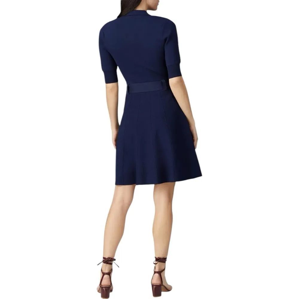 Shoshanna Navy Edgemont Dress size Medium Thick Knit Short Sleeves NO BELT - Image 2