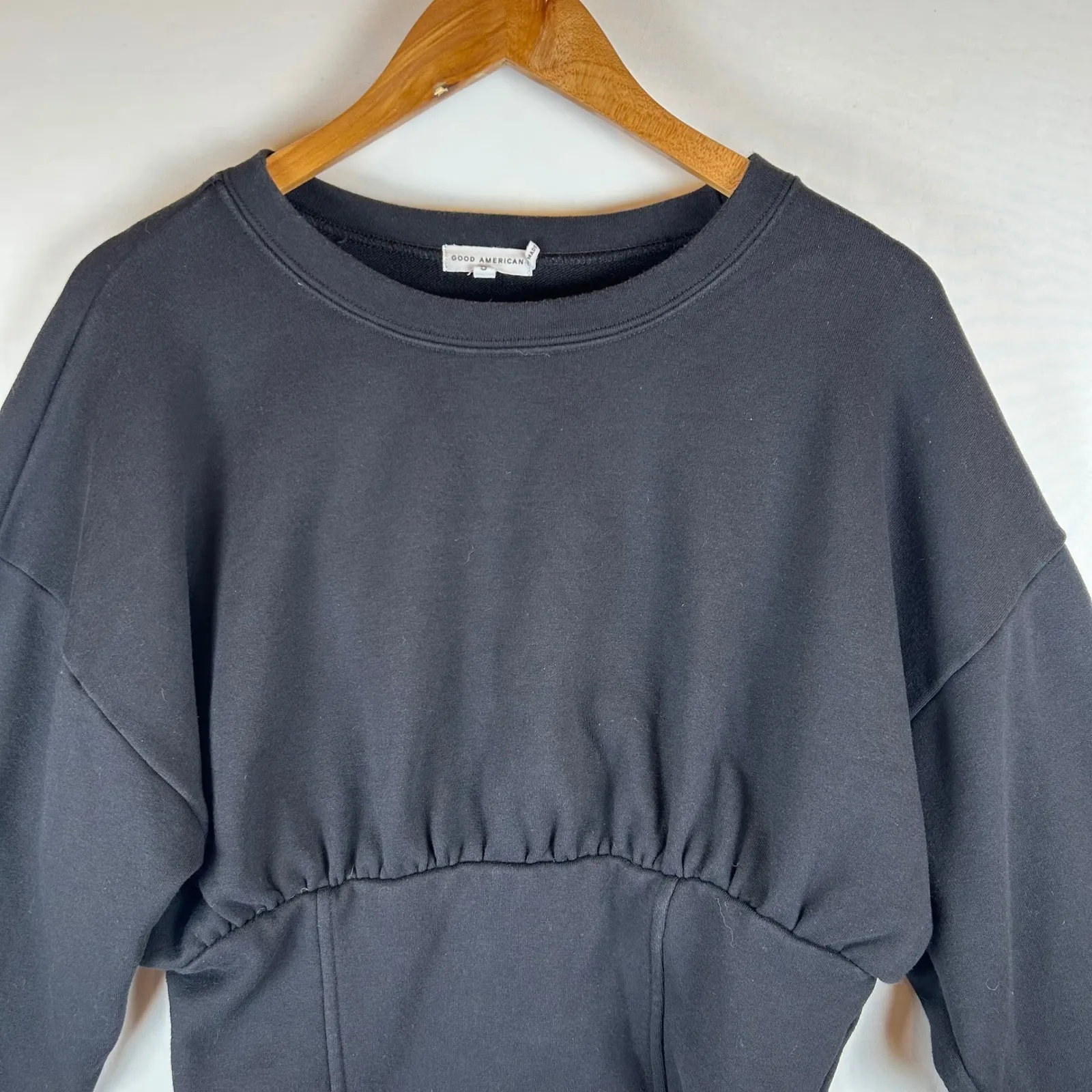 Good American Black Corset Waist Cropped Sweatshirt Women Size 5 - Image 5
