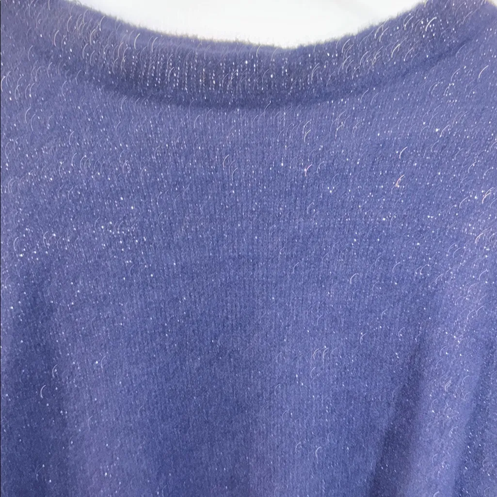 Nanette Lepore Midnight Blue Knit Top METALLIC THREADING THROUGHOUT 
PUFF L/S - Image 4