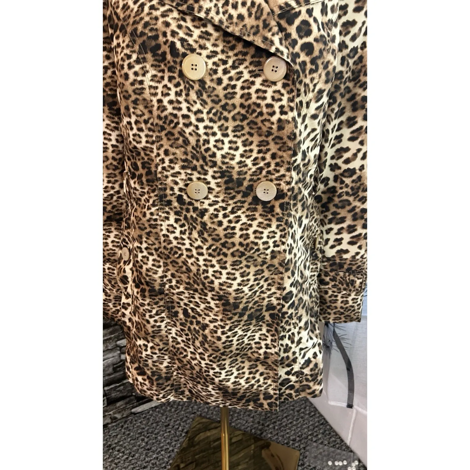 Leopard Print Blazer/Jacket Women 44 Stylish Bold Lined Buttons Boho Preppy Brown Size 1X - Image 3