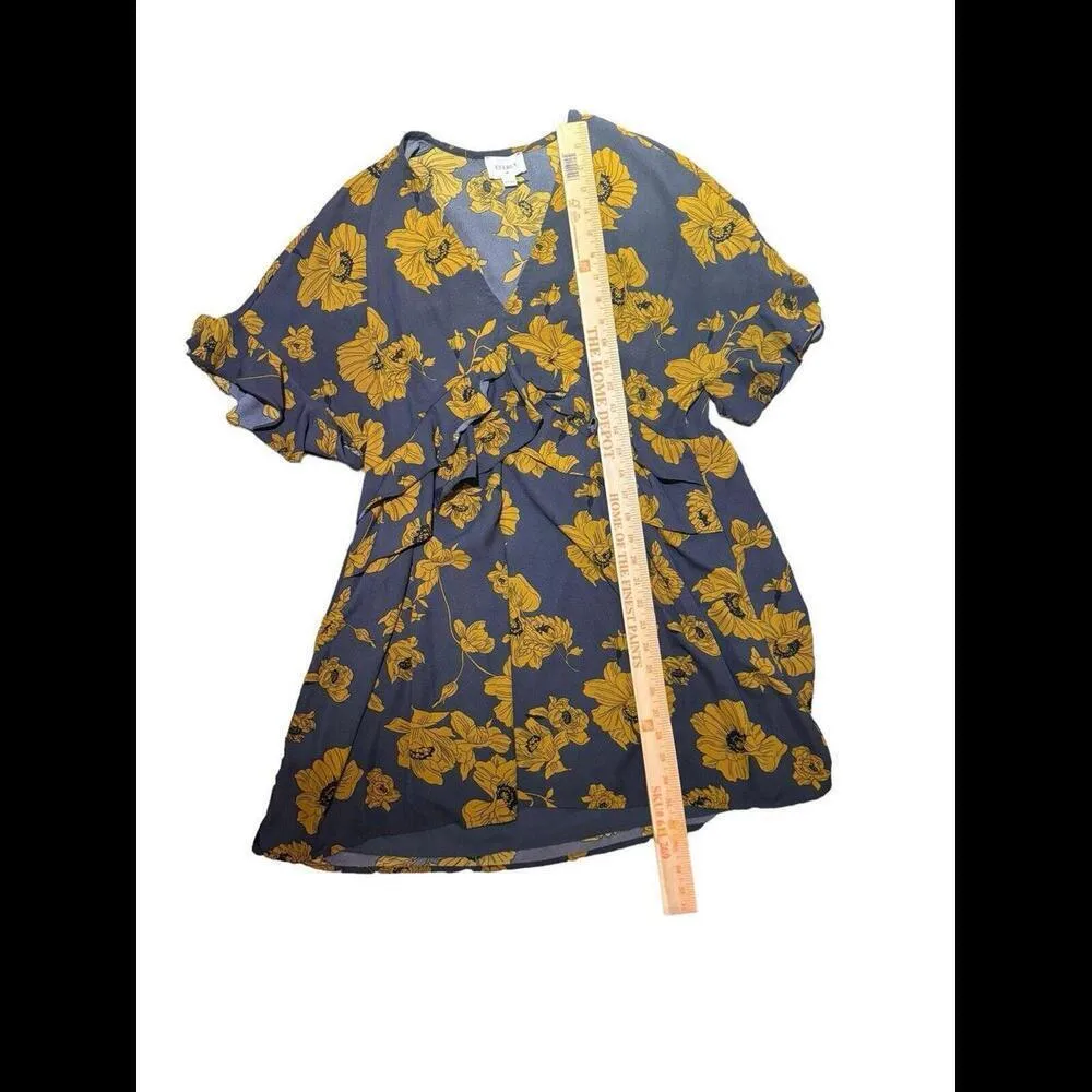 Everly Gray and Gold  Floral Summer Wedding Guest Ruffle Mini Dress d8 - Image 2