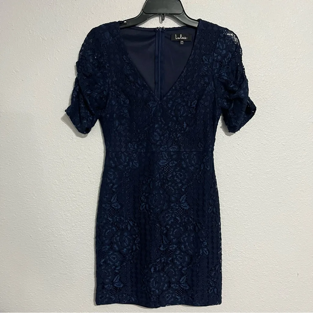 Lulu’s Tatianna Navy Blue Lace Short Sleeve Mini Dress Size XS - Image 4