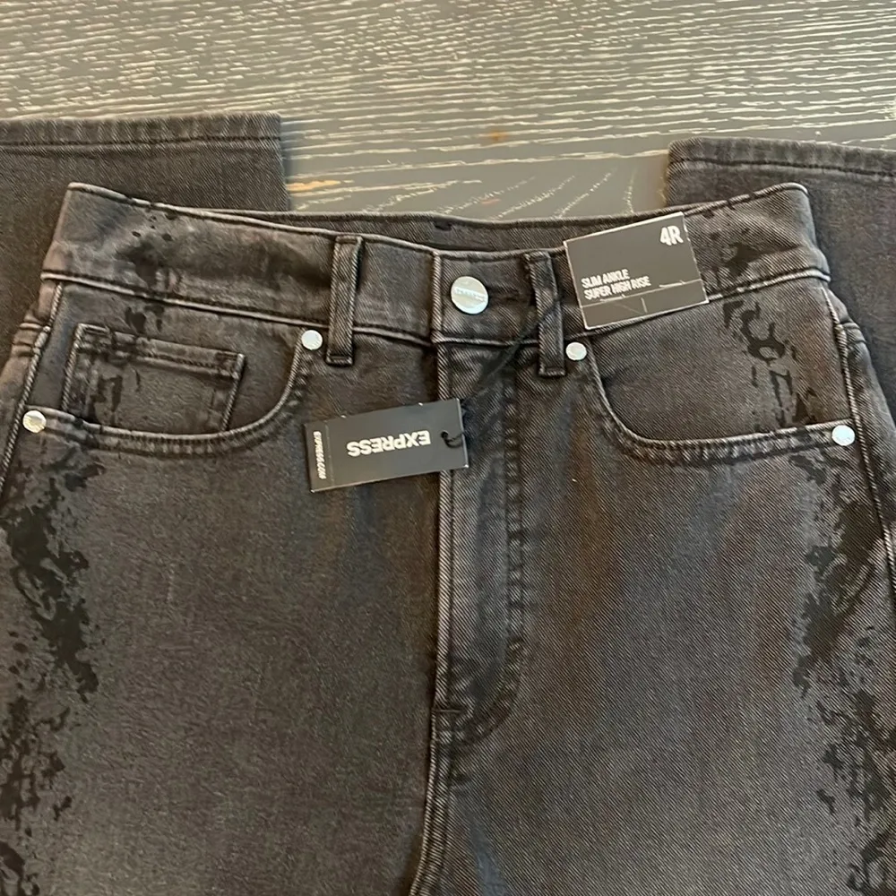 Express Super High Waisted Black Tonal Snakeskin Print Slim Ankle Jeans Sz 4 New - Image 6