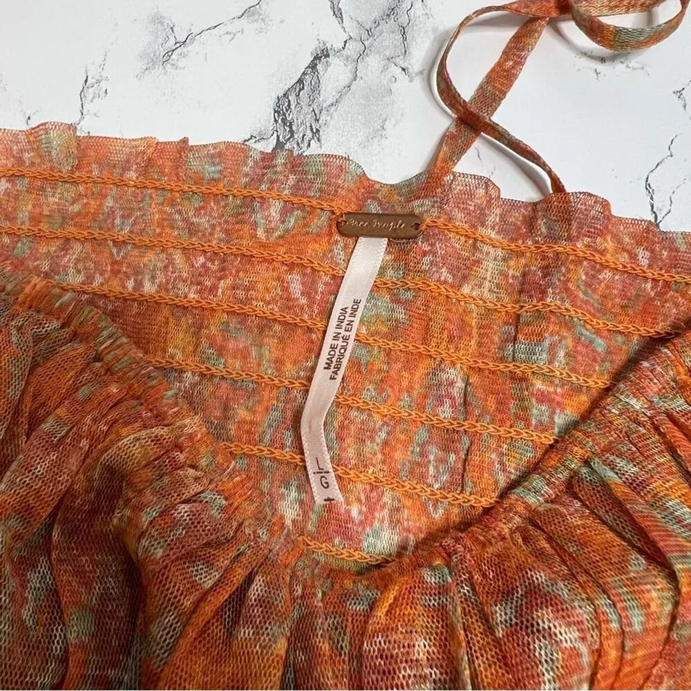 Free People Penelope Printed Smocked Peplum Top Orange Size L - Image 5